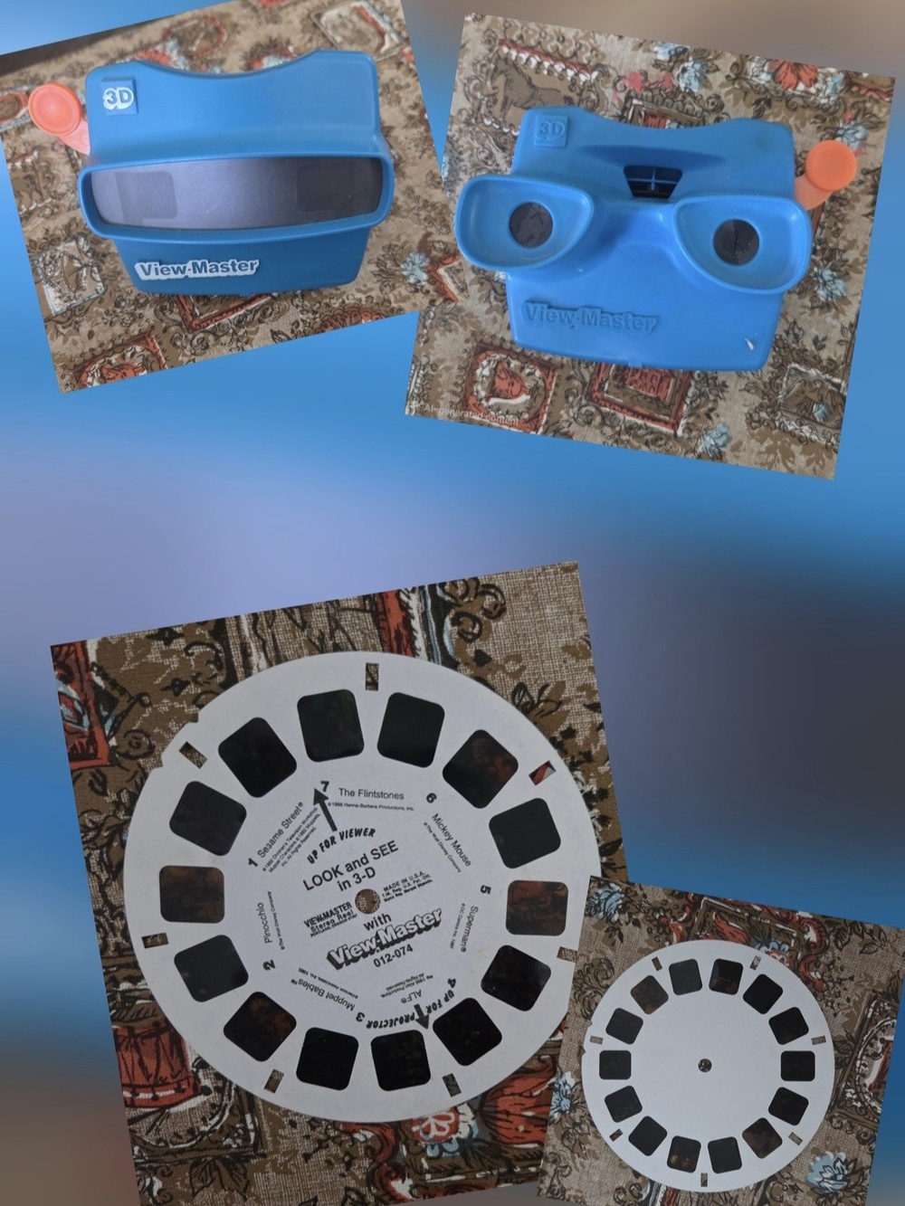 blue vintage 3D View-Master slide viewer with included sample disc